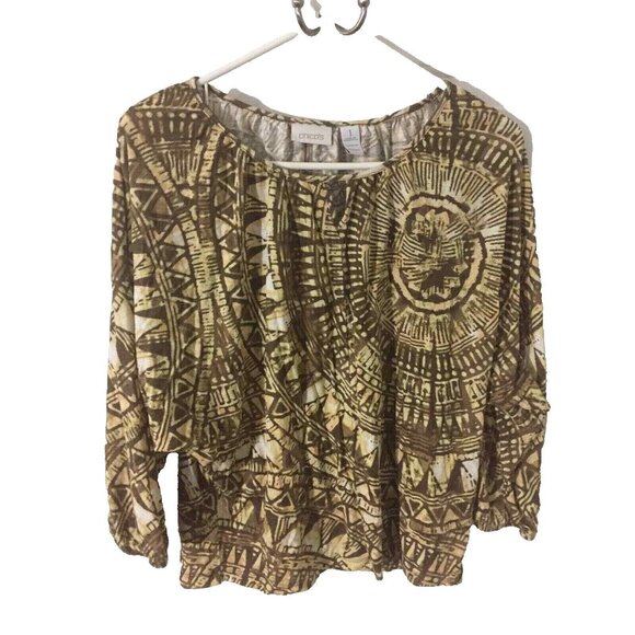 Chico's Tops - Chico's Brown Aztec Tie Die Short Sleeve Pattern Tee Women Sz 1